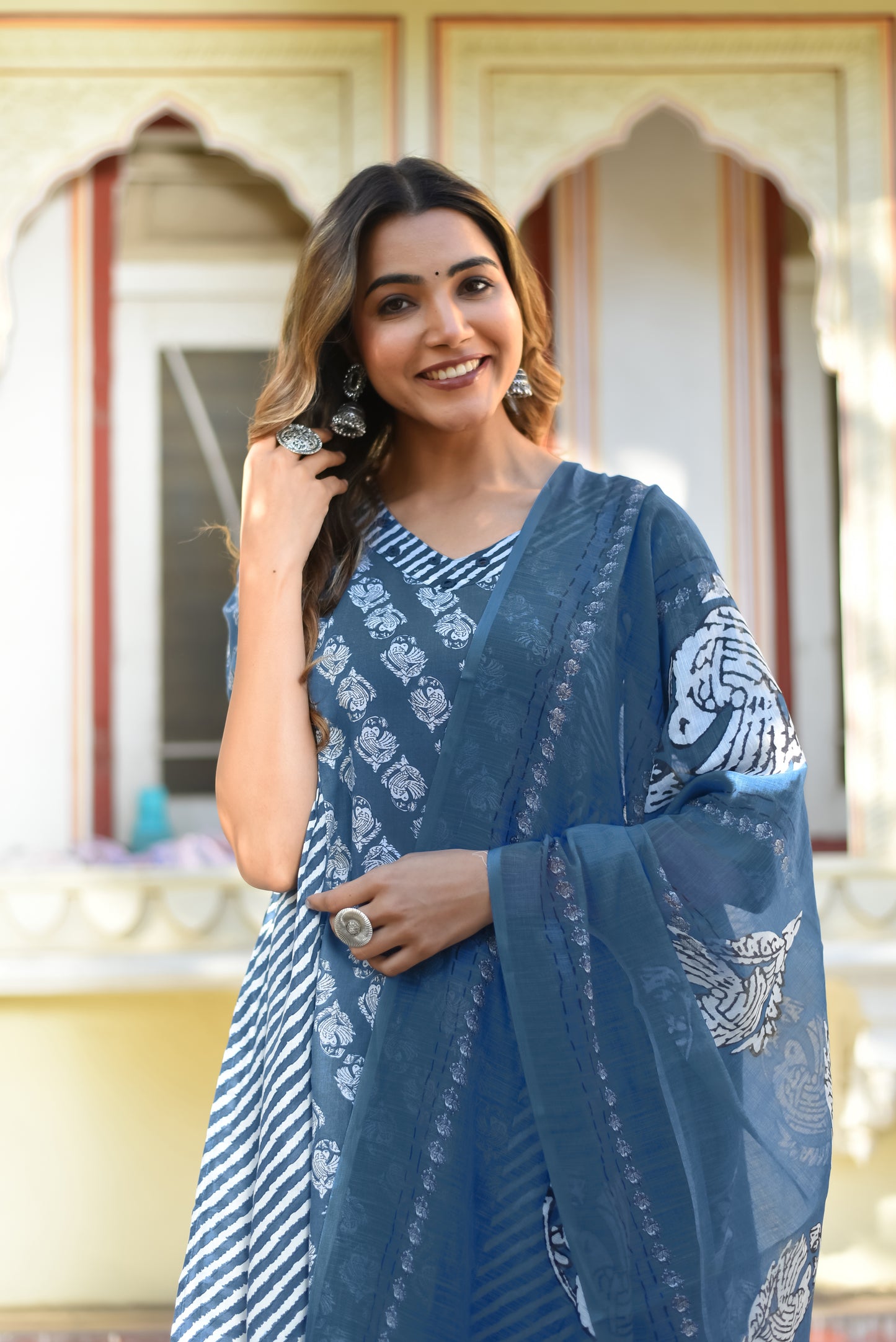 Serene Sky Blue Floral Kurta Set with Dupatta