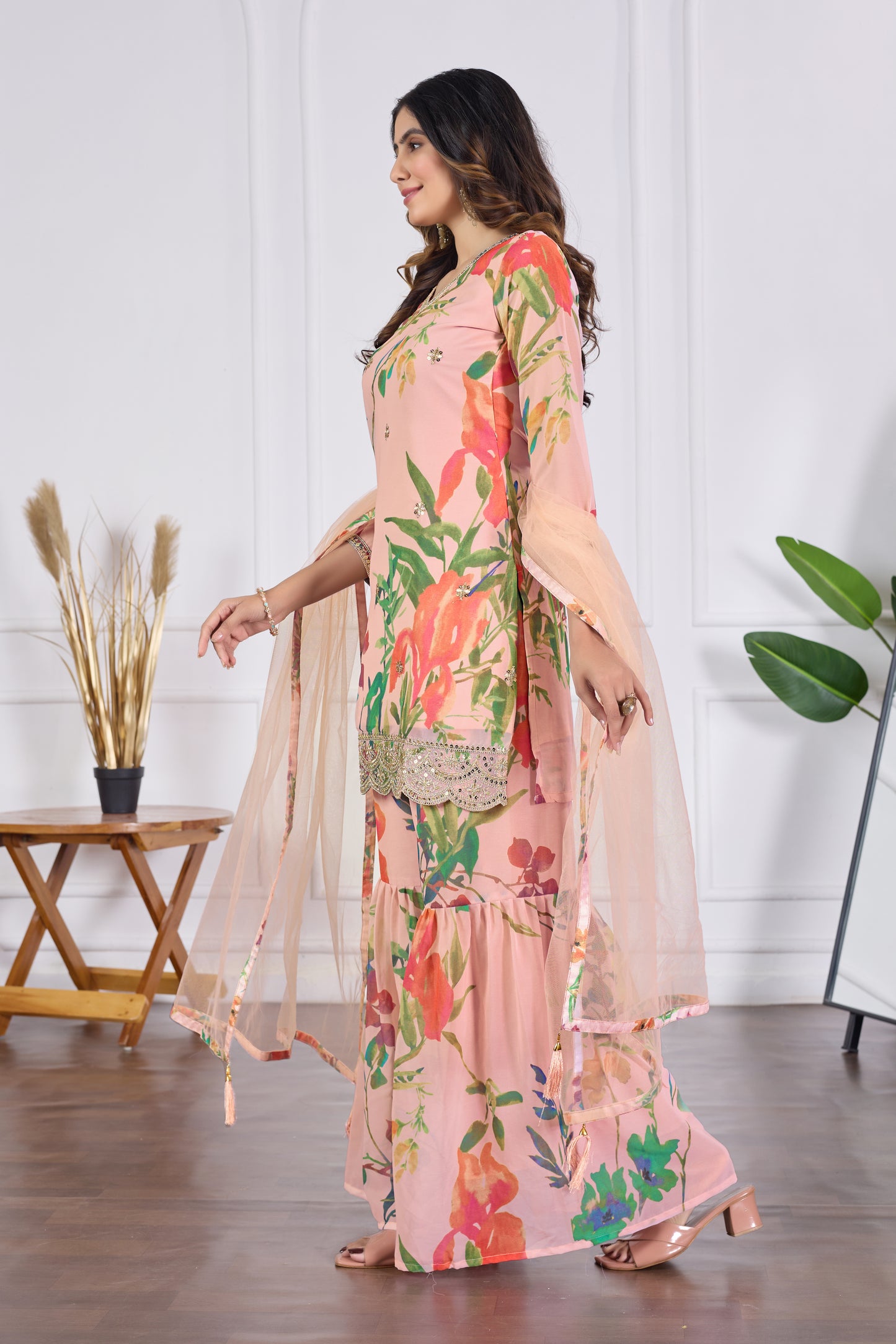 Palak Embroidered Printed Sharara Set with Dupatta