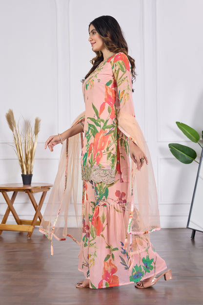 Palak Embroidered Printed Sharara Set with Dupatta