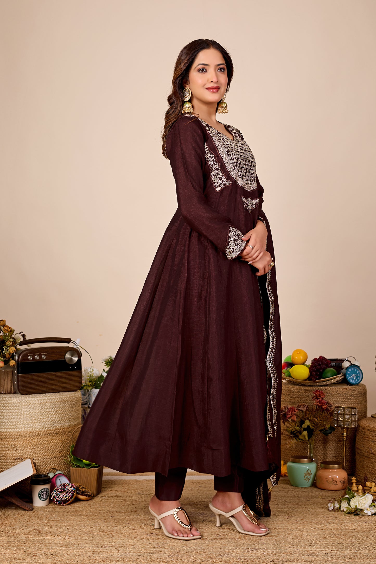 Shagun Embroidered Pure Cotton Anarkali Kurta Set With Dupatta