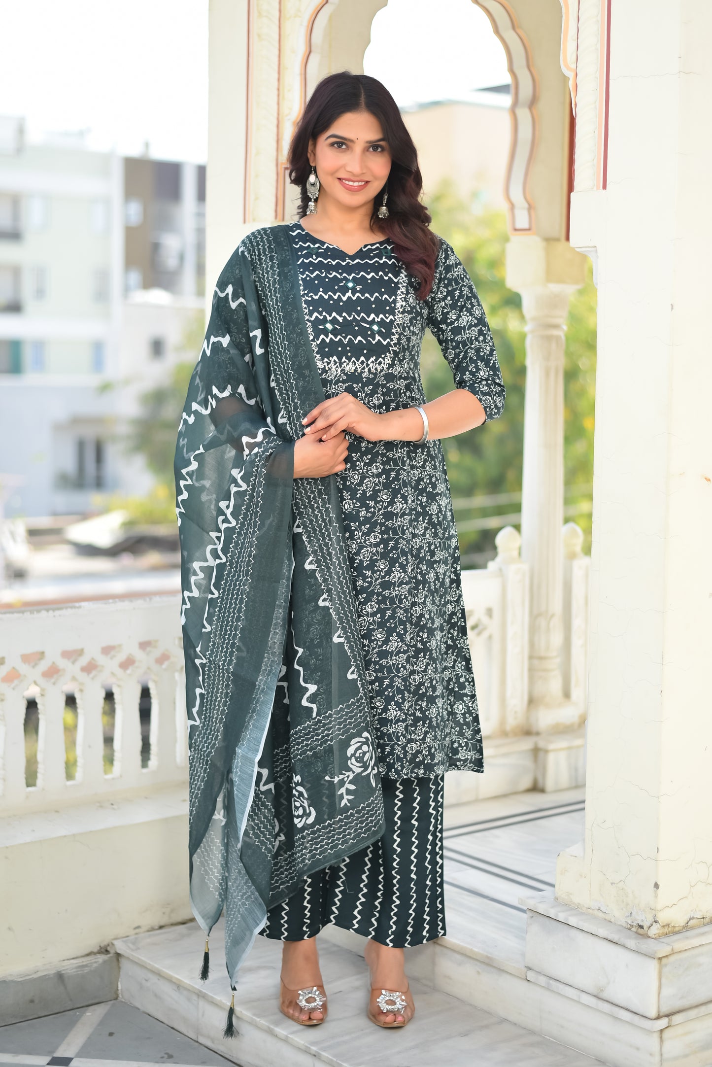 OCEAN LEAF COTTON KURTA SET WITH DUPATTA