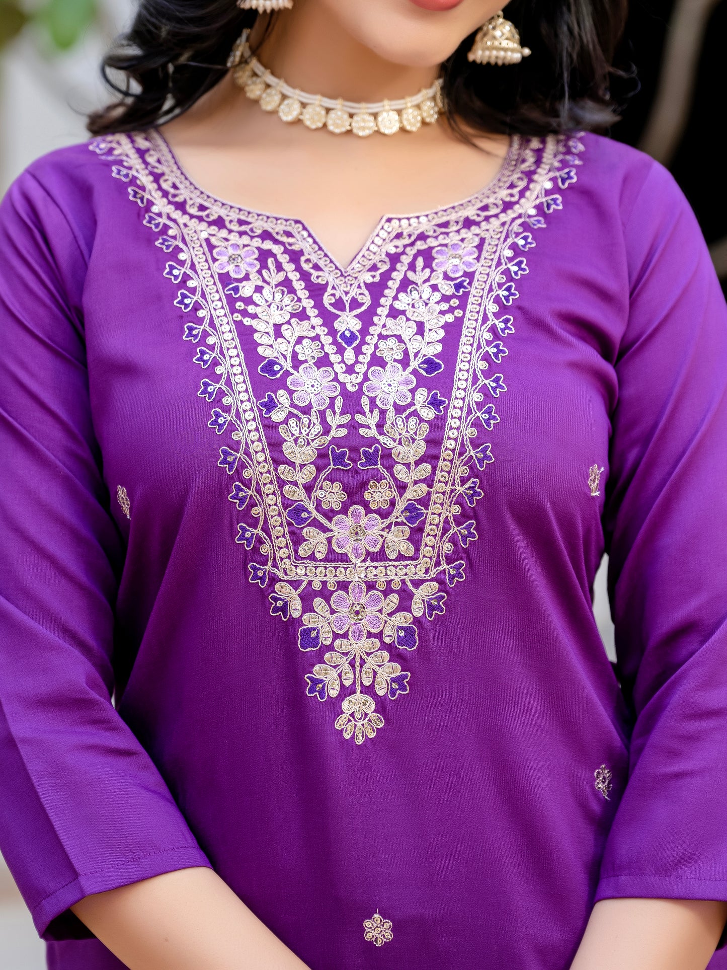 Sara Motifs Embroidered Silk Kurta with Trouser & Dupatta