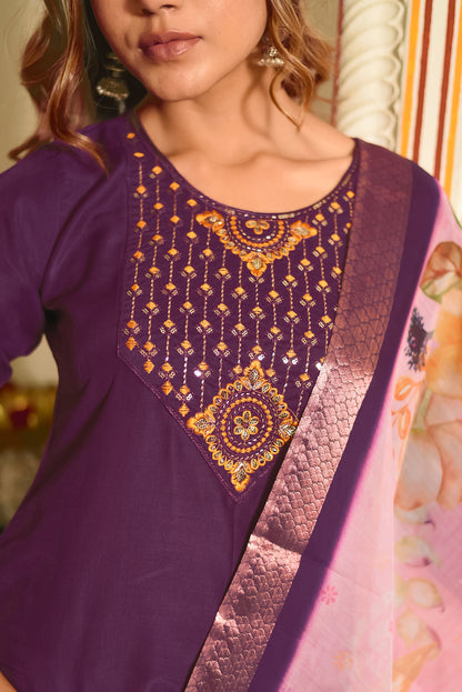 Prisha Motifs Embroidered Silk Kurta with Trouser & Dupatta