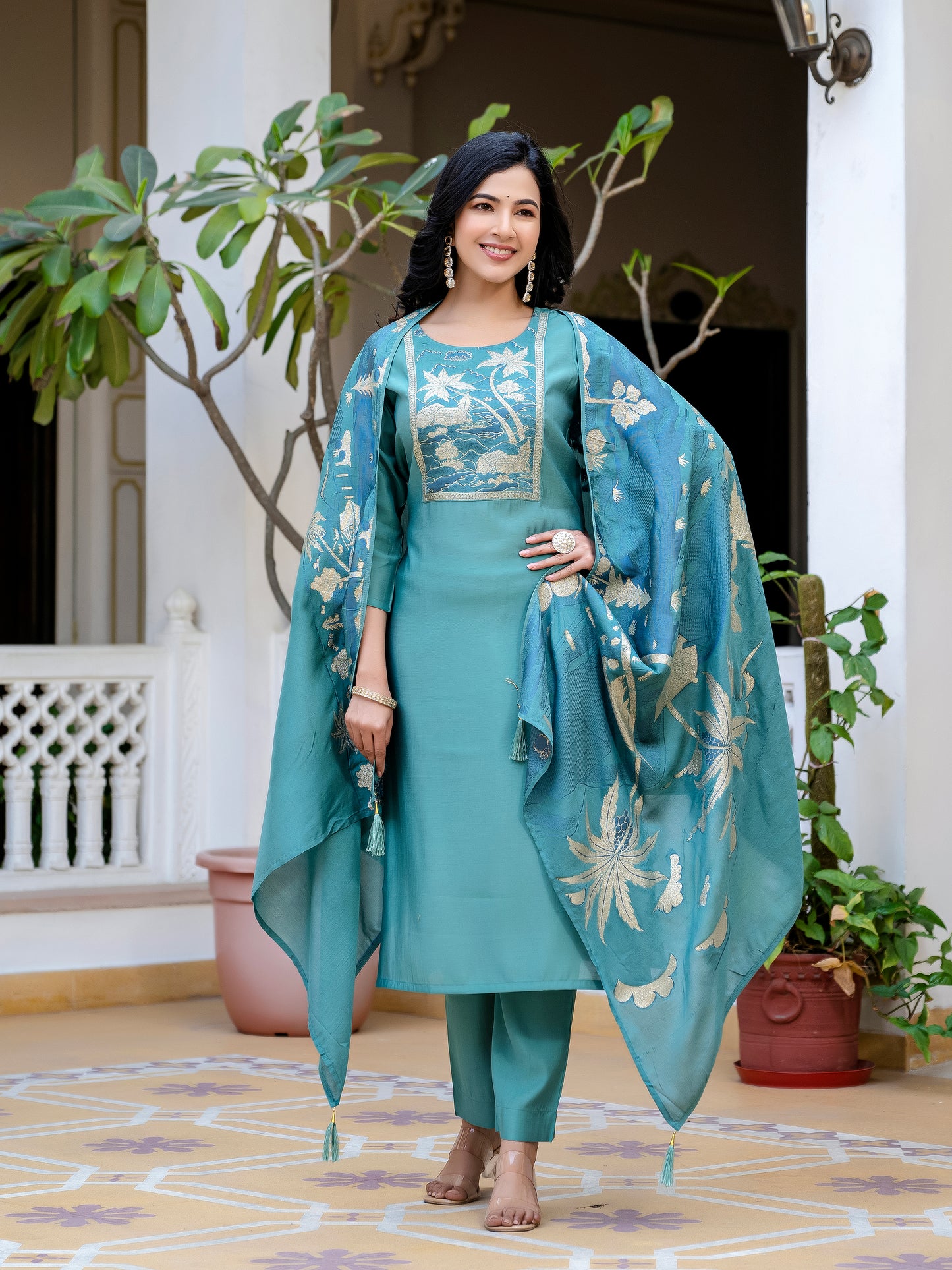 Noor Printed Motifs Kurta Set with Dupatta
