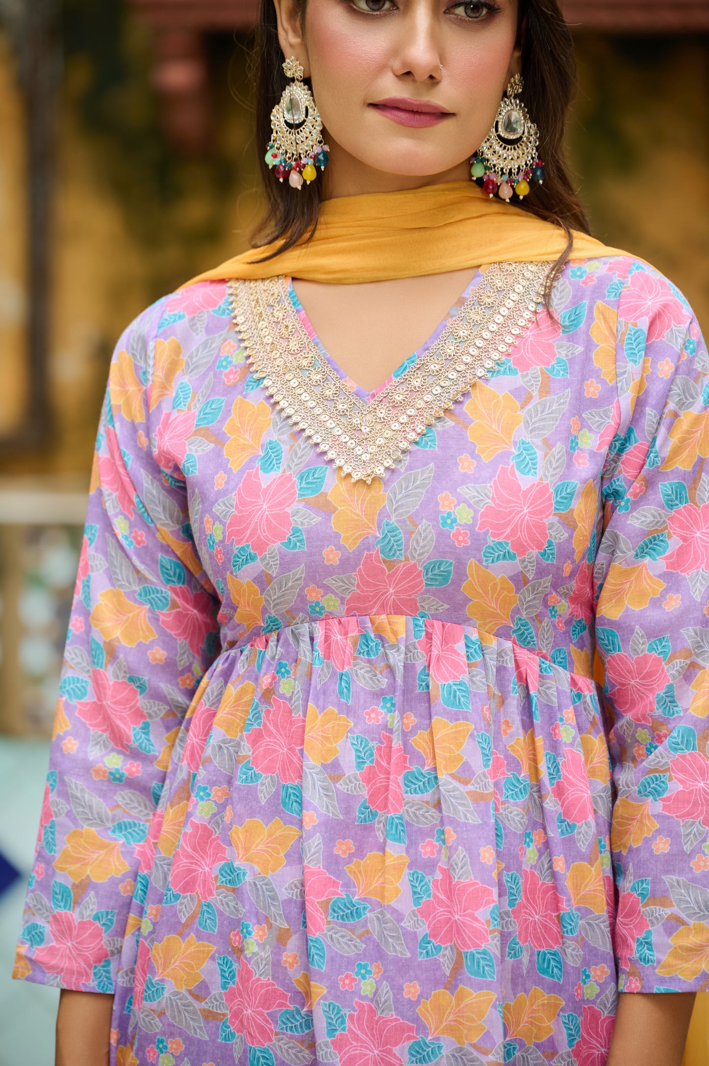 Kudi Botanical Print Cotton Kurta Set with Dupatta