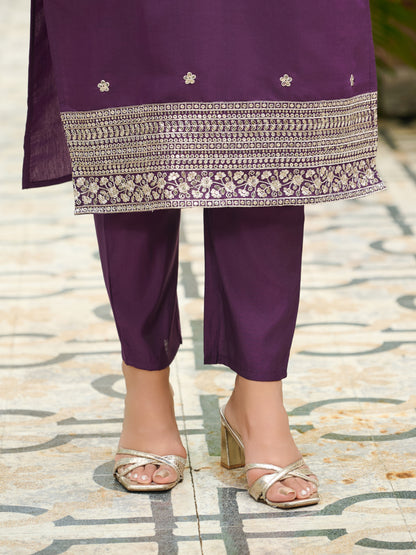 Parnika Silk Blend Embroidered Kurta Set with Dupatta