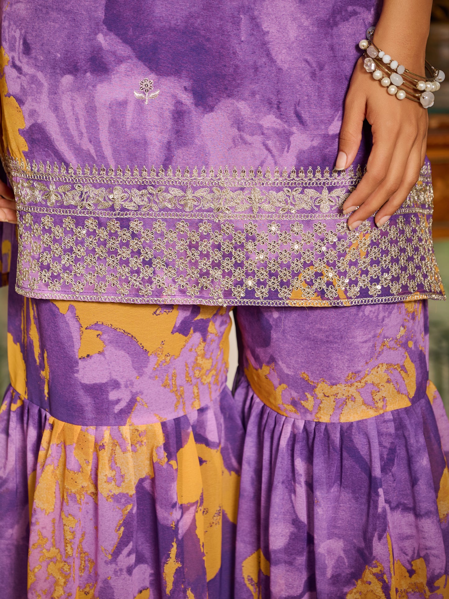 Aurelia Embroidered Printed Sharara Set with Dupatta