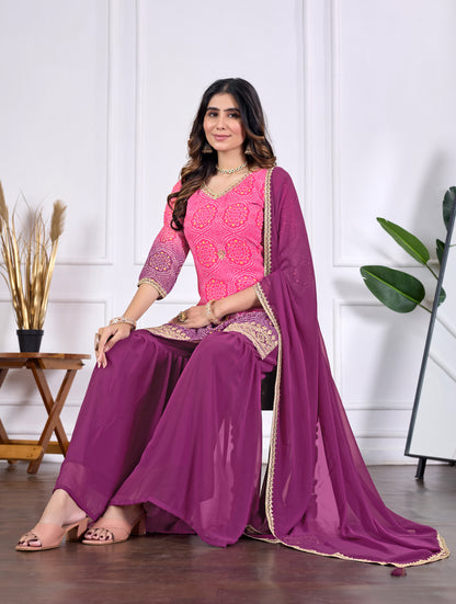 Bandhani Embroidered Printed Sharara Set with Dupatta