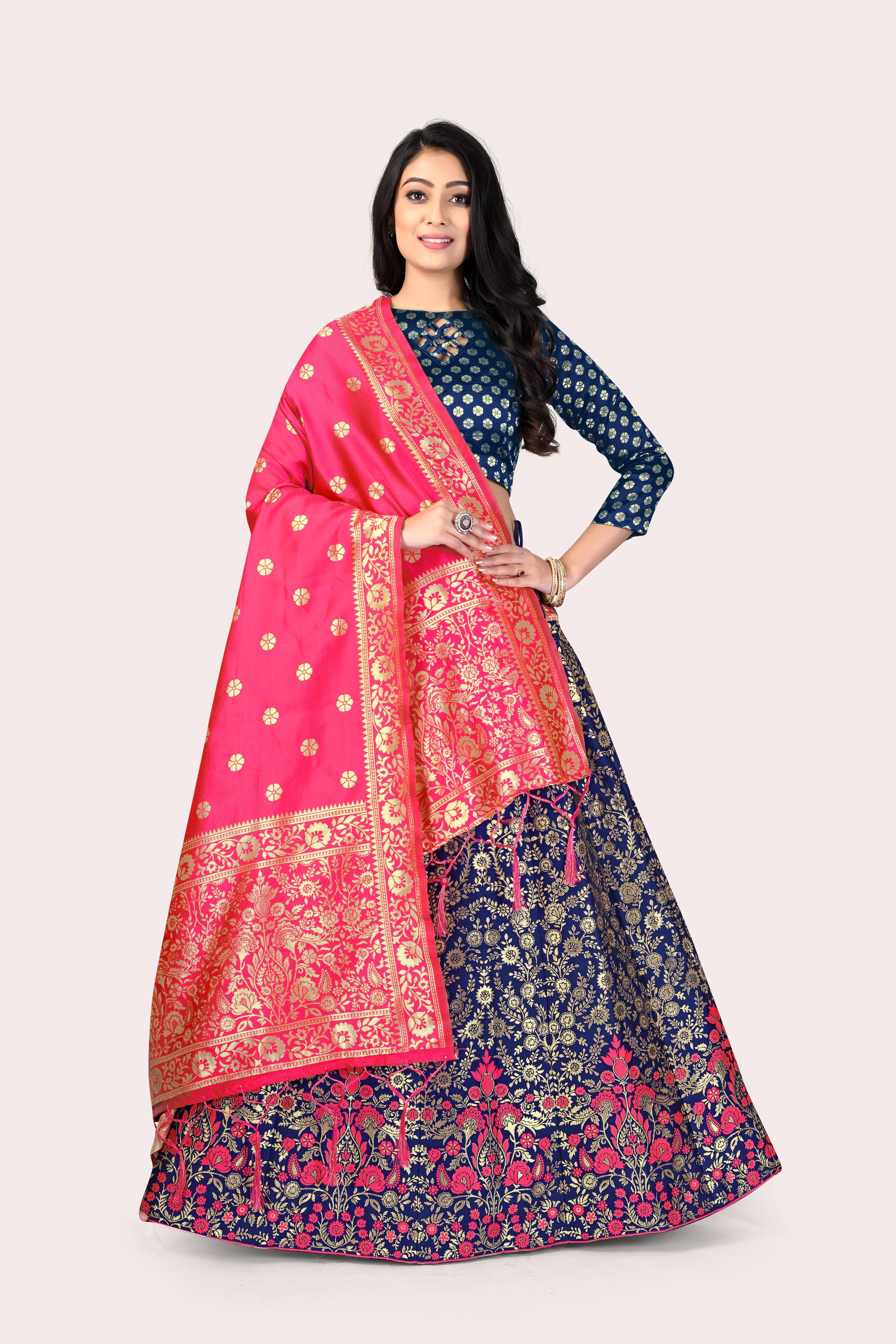 Regal Splendor: Banarasi Lehenga Choli and Dupatta Combo - Decize Clothing