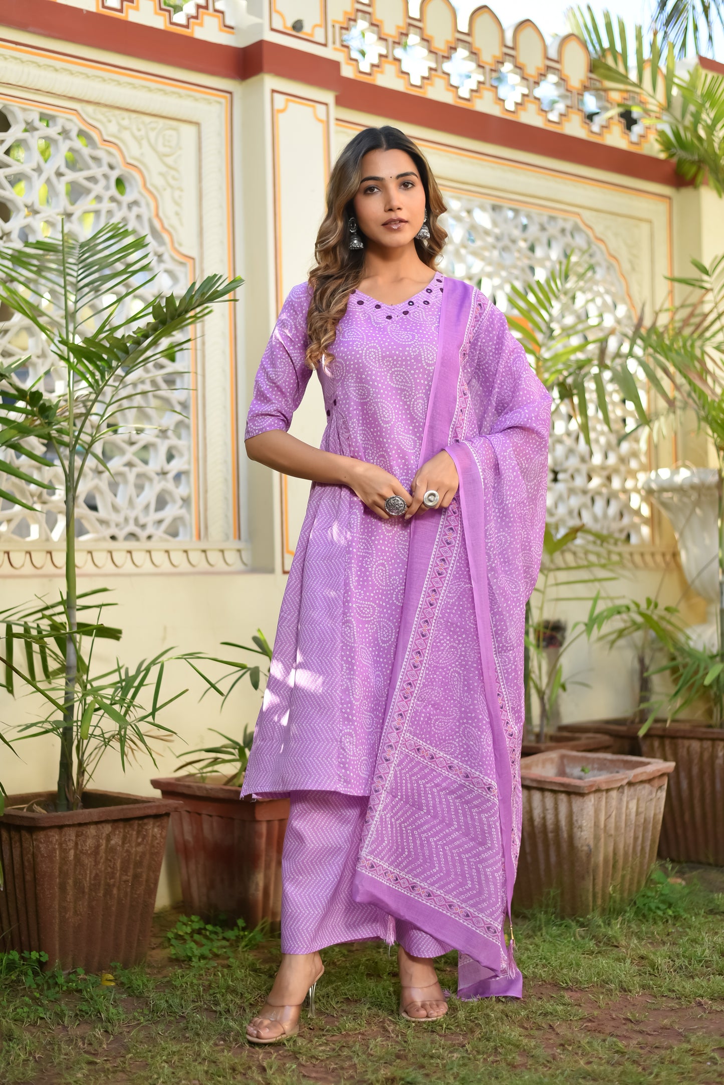 Blooming Lilac Cotton Kurta Set With Dupatta