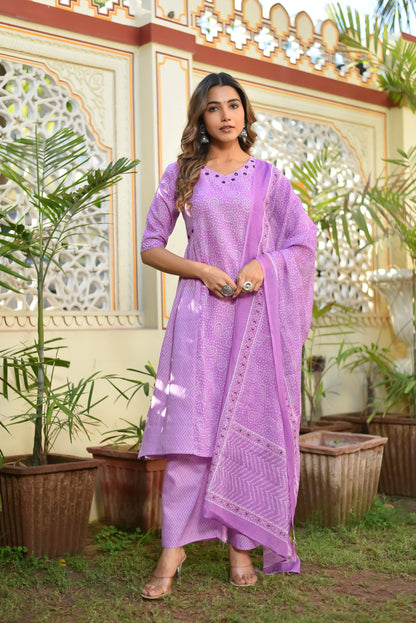 Blooming Lilac Cotton Kurta Set With Dupatta