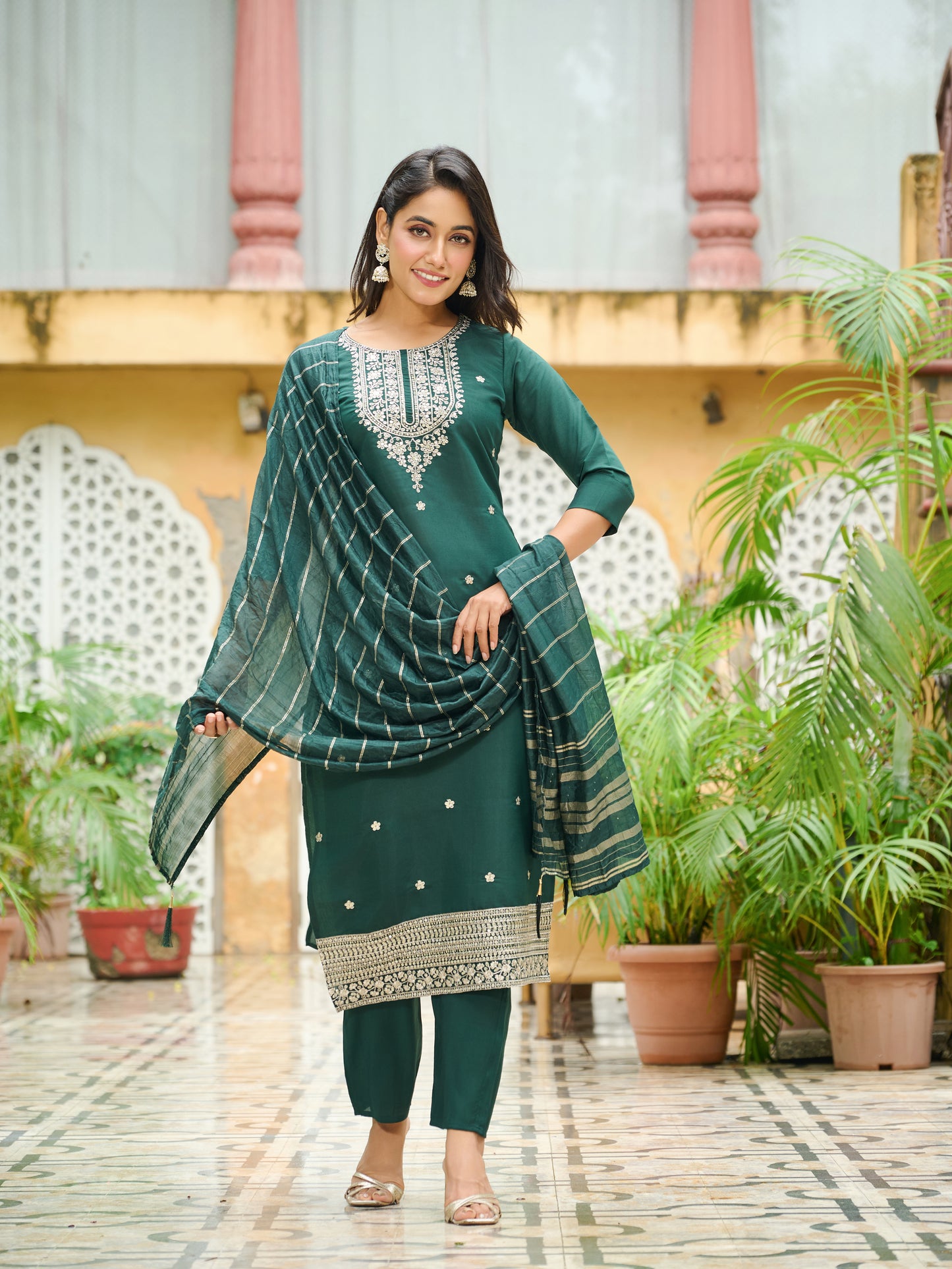 Parnika Silk Blend Embroidered Kurta Set with Dupatta