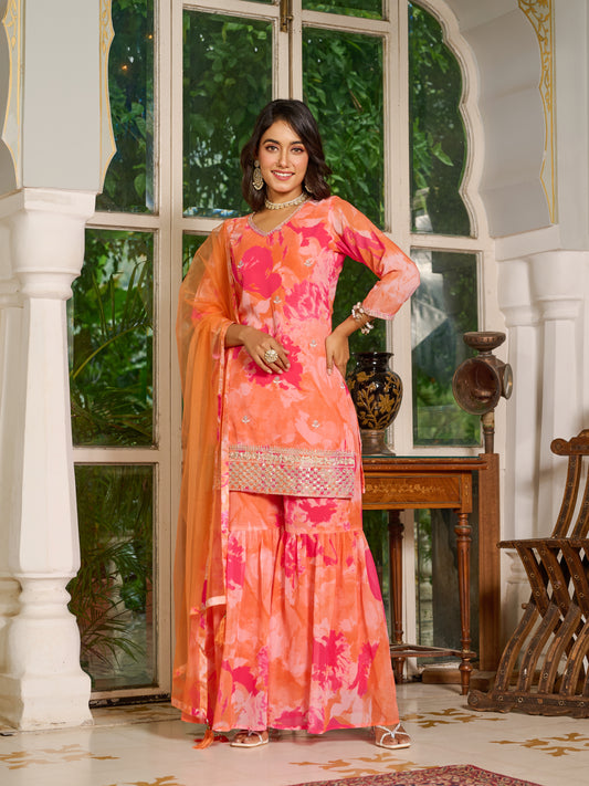 Aurelia Embroidered Printed Sharara Set with Dupatta