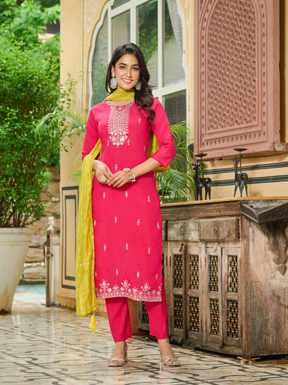 Tanvi Silk Blend Embroidered Kurta Set with Trousers and dupatta