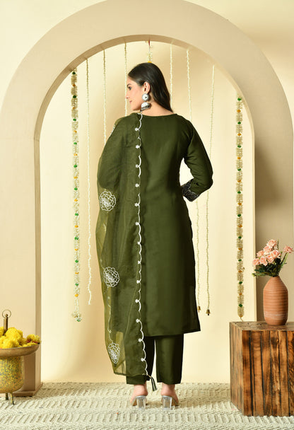 Gulab Embroidered Silk Kurta with Trouser & Dupatta