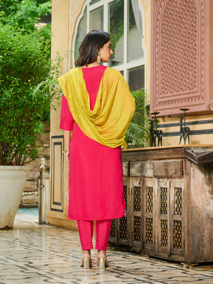 Tanvi Silk Blend Embroidered Kurta Set with Trousers and dupatta