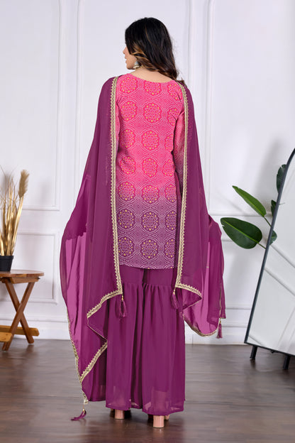 Bandhani Embroidered Printed Sharara Set with Dupatta