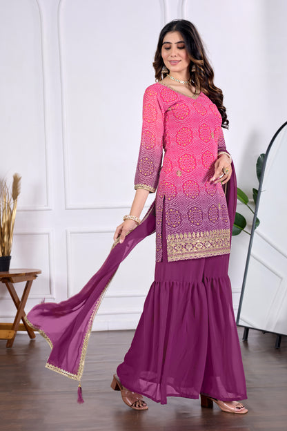 Bandhani Embroidered Printed Sharara Set with Dupatta