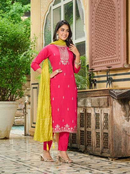 Tanvi Silk Blend Embroidered Kurta Set with Trousers and dupatta
