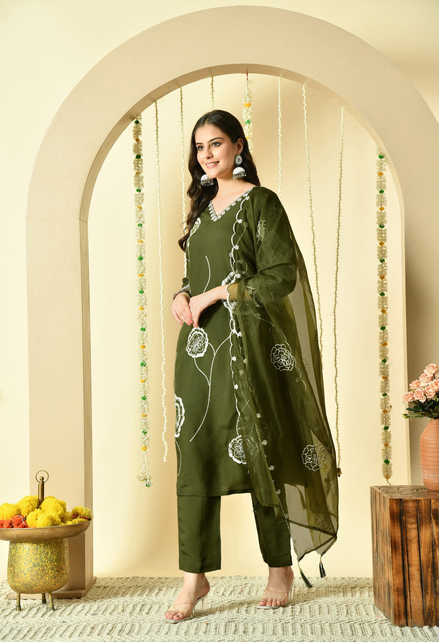Gulab Embroidered Silk Kurta with Trouser & Dupatta