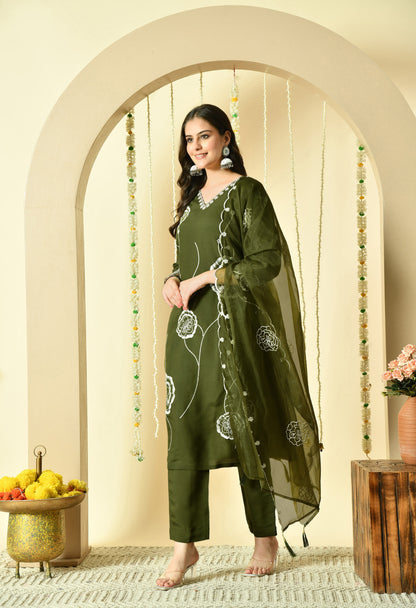 Gulab Embroidered Silk Kurta with Trouser & Dupatta