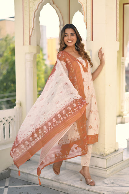 Aarunya Bloom Cotton Kurta Set with Dupatta
