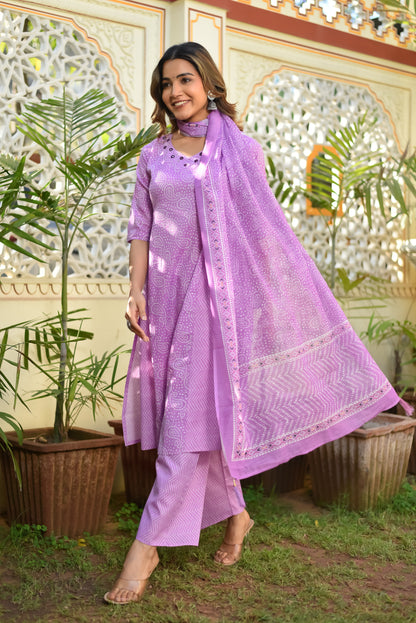 Blooming Lilac Cotton Kurta Set With Dupatta