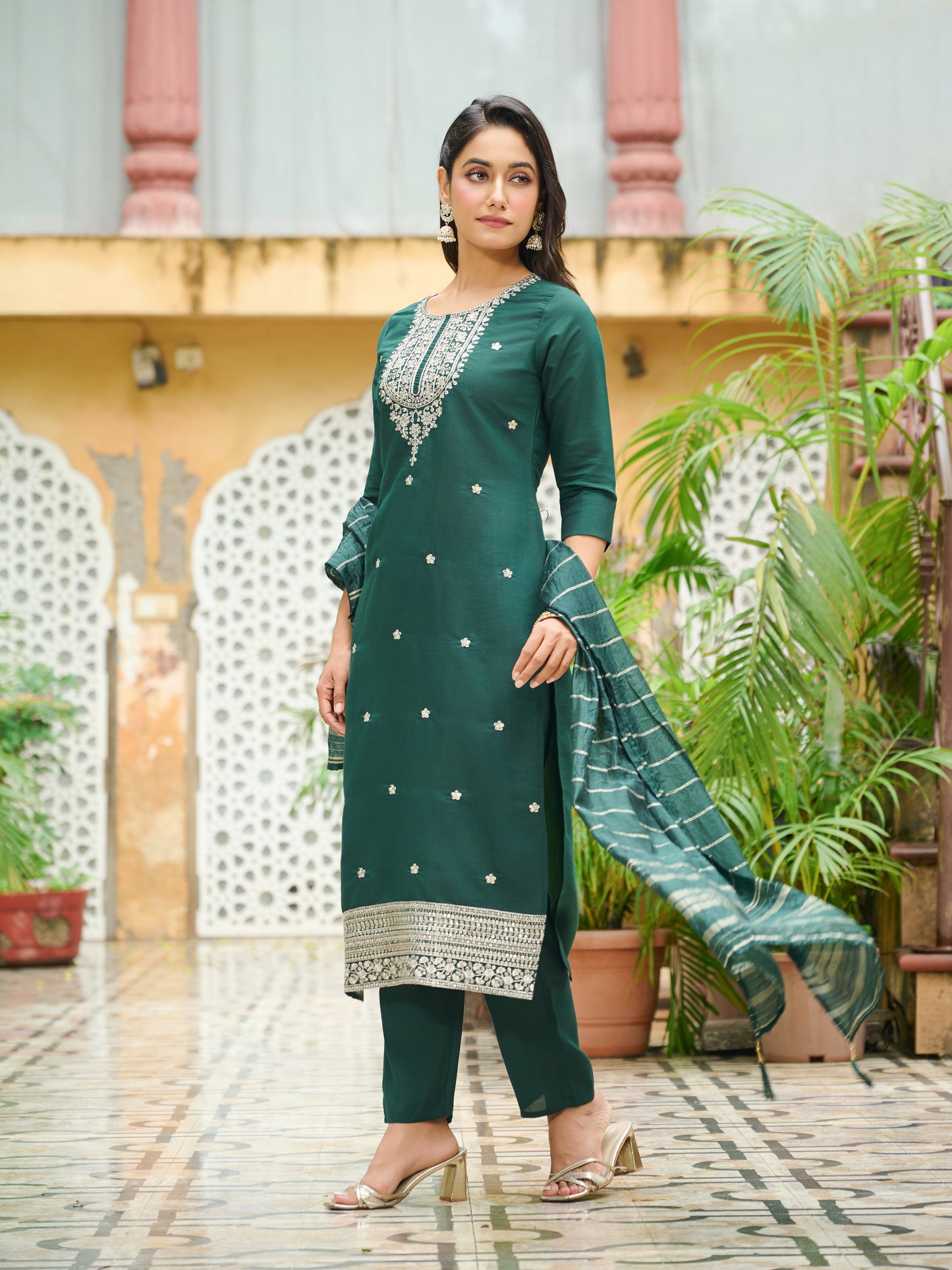 Parnika Silk Blend Embroidered Kurta Set with Dupatta