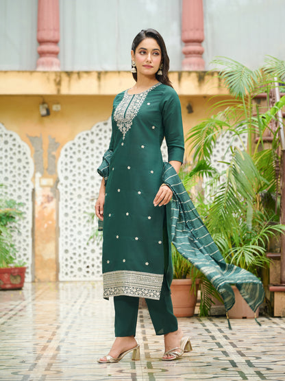 Parnika Silk Blend Embroidered Kurta Set with Dupatta