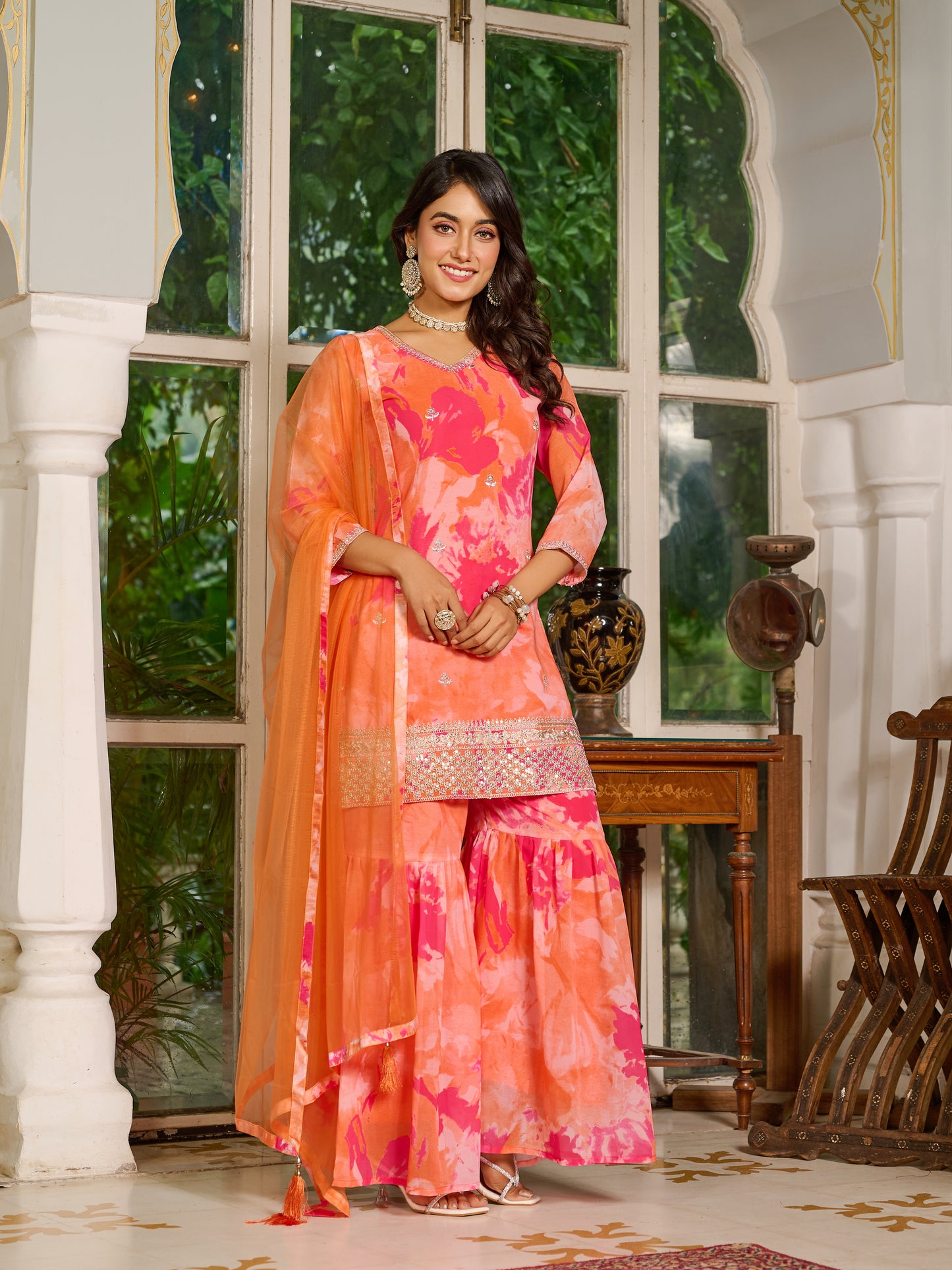Aurelia Embroidered Printed Sharara Set with Dupatta