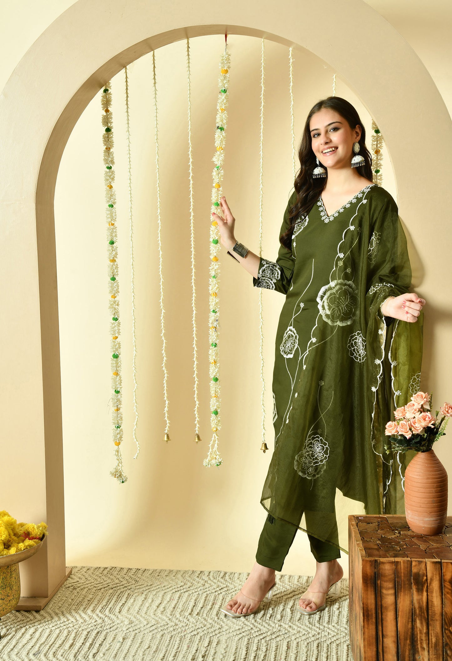 Gulab Embroidered Silk Kurta with Trouser & Dupatta