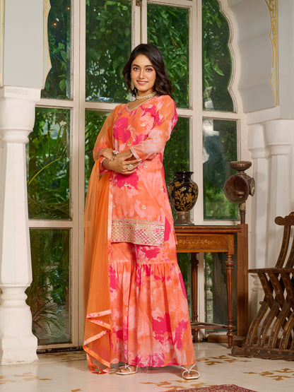 Aurelia Embroidered Printed Sharara Set with Dupatta
