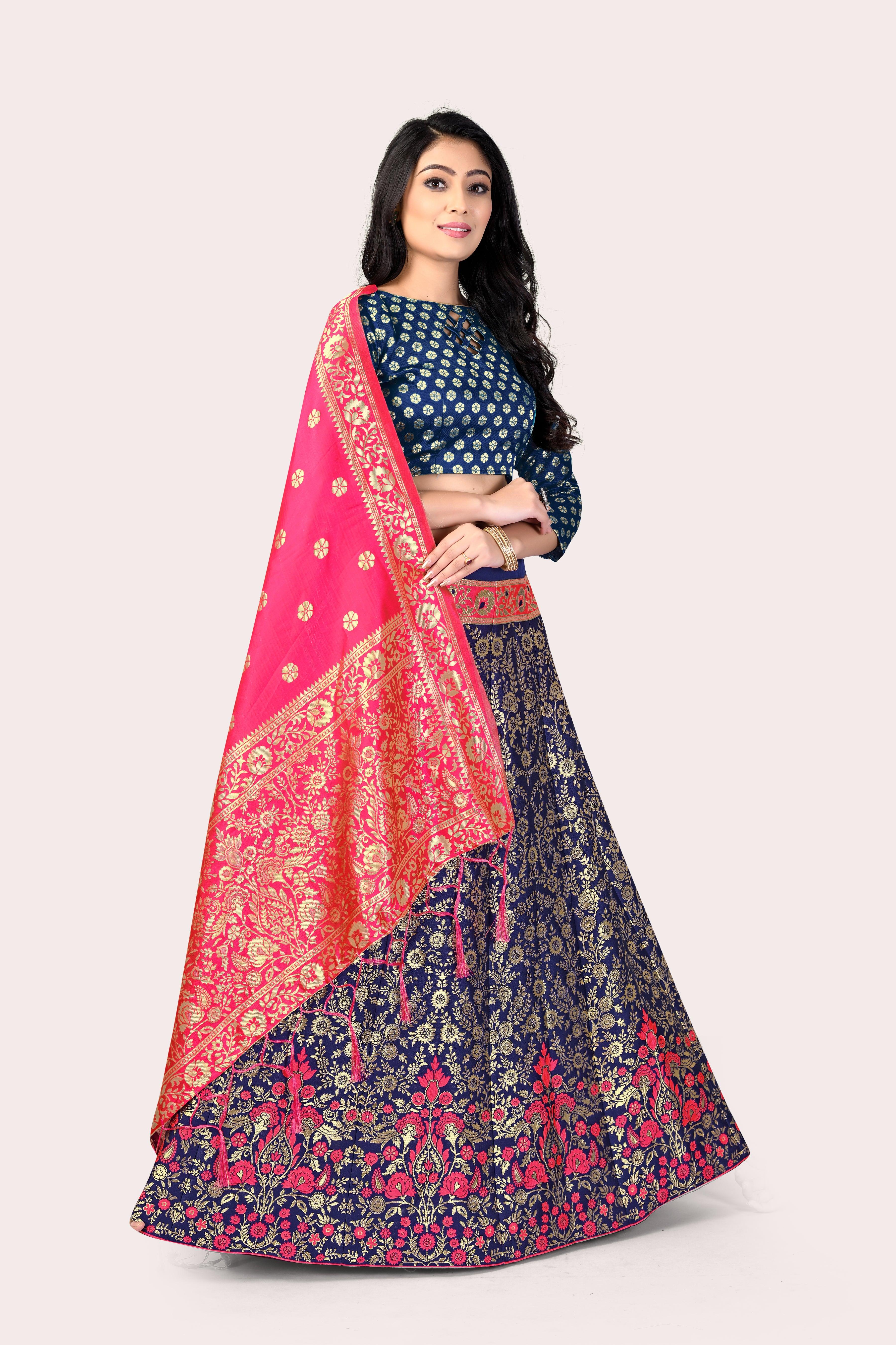 Regal Splendor: Banarasi Lehenga Choli and Dupatta Combo - Decize Clothing