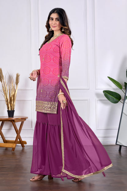 Bandhani Embroidered Printed Sharara Set with Dupatta
