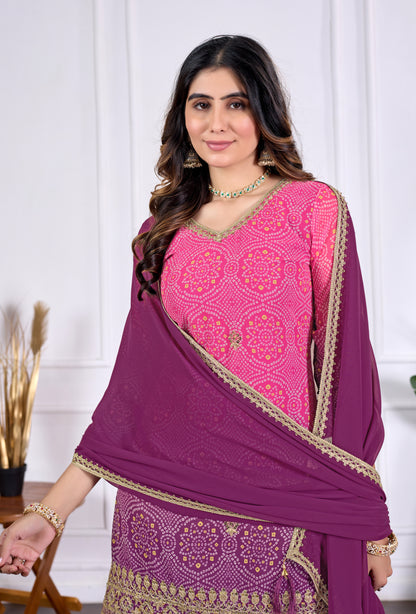 Bandhani Embroidered Printed Sharara Set with Dupatta