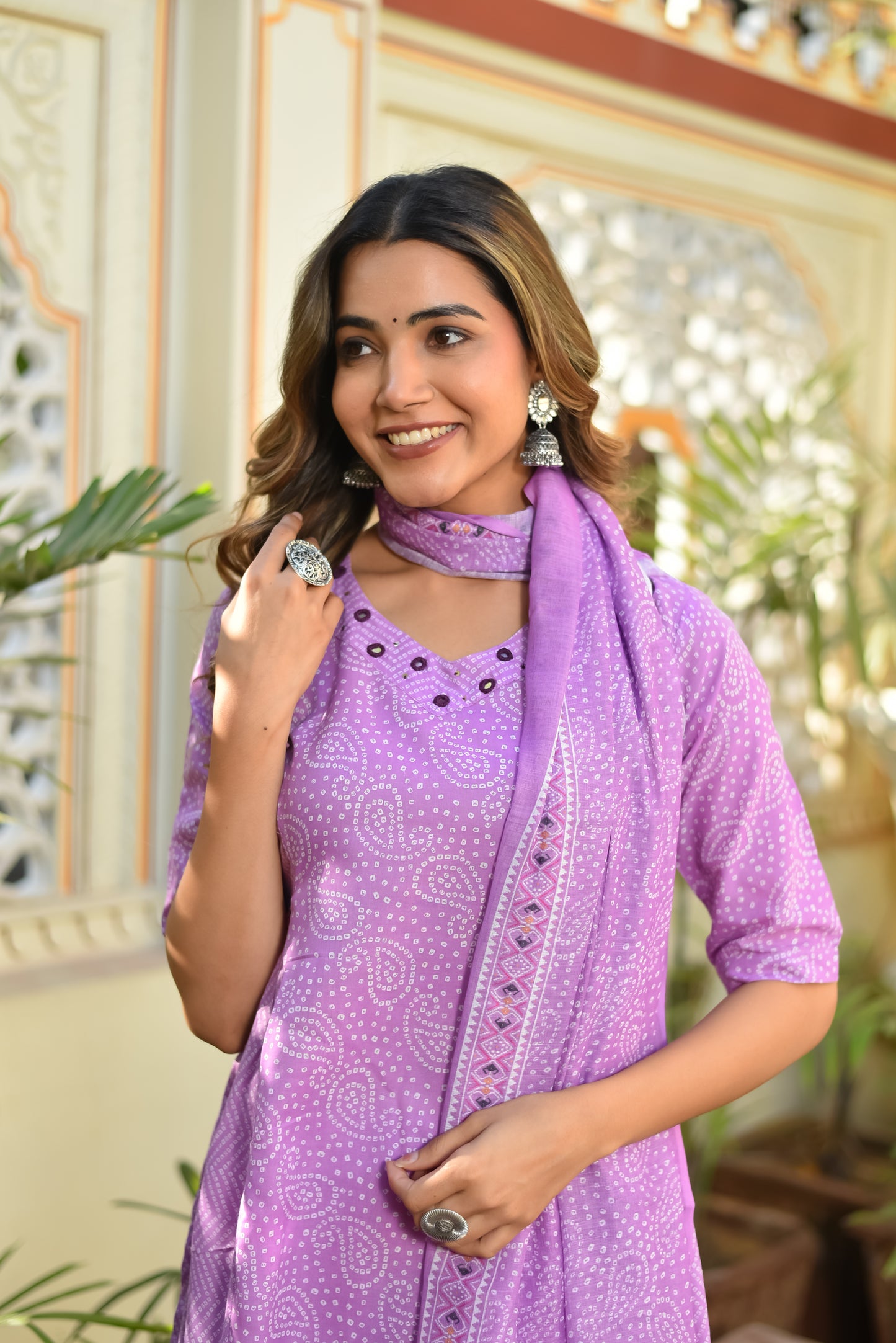 Blooming Lilac Cotton Kurta Set With Dupatta