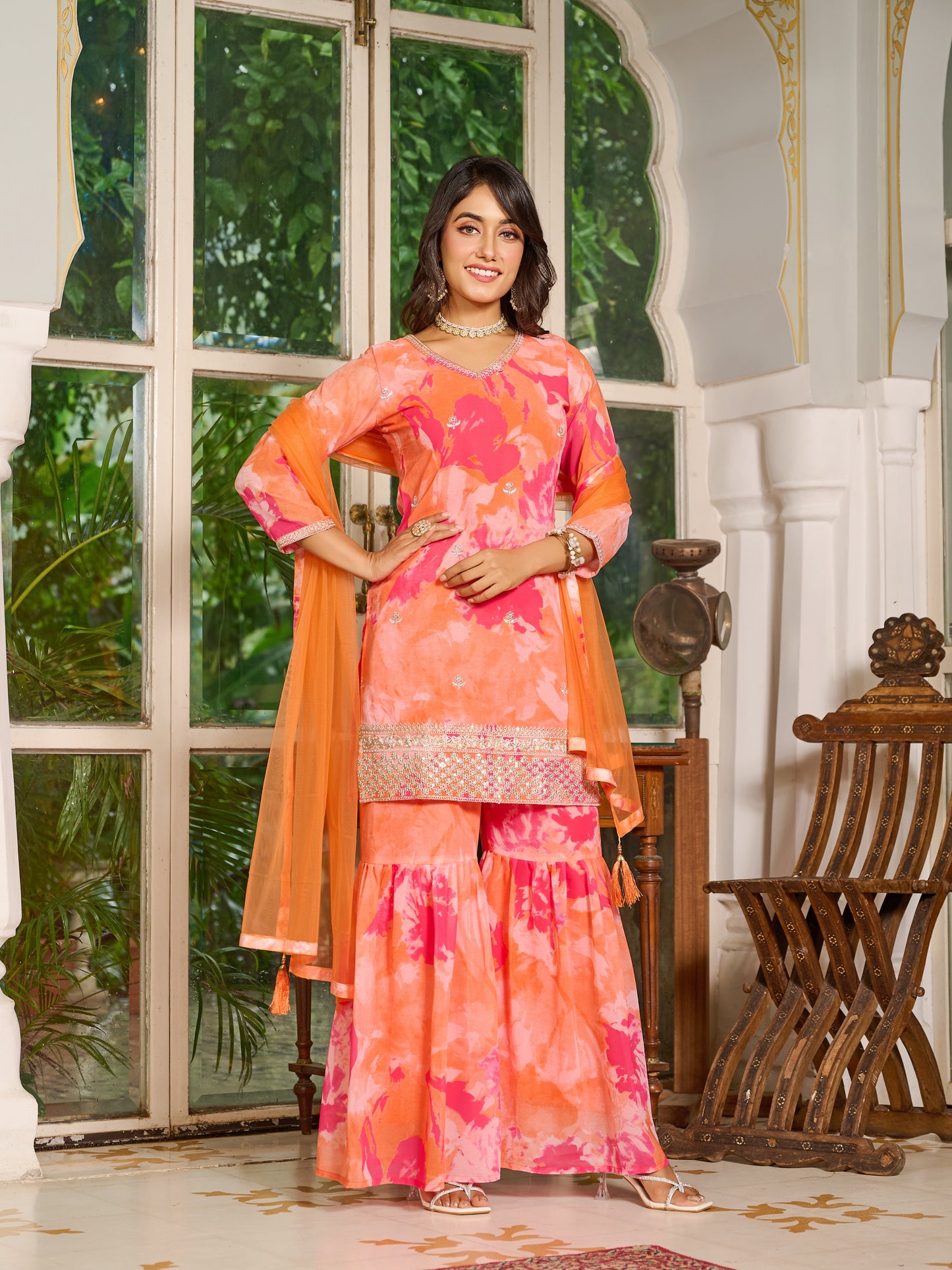 Aurelia Embroidered Printed Sharara Set with Dupatta