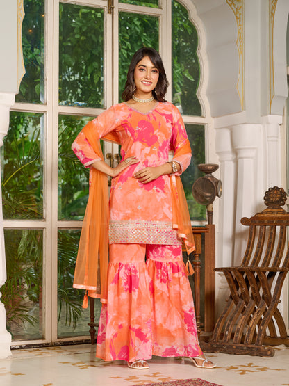 Aurelia Embroidered Printed Sharara Set with Dupatta