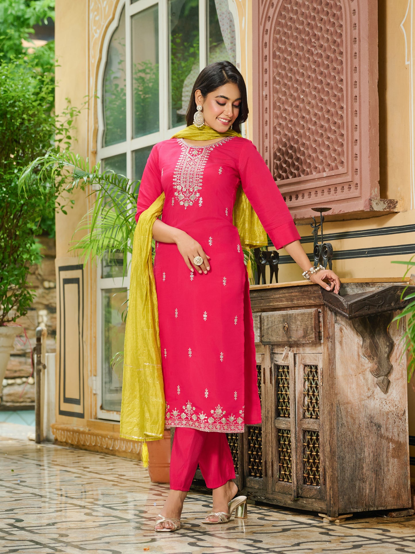 Tanvi Silk Blend Embroidered Kurta Set with Trousers and dupatta