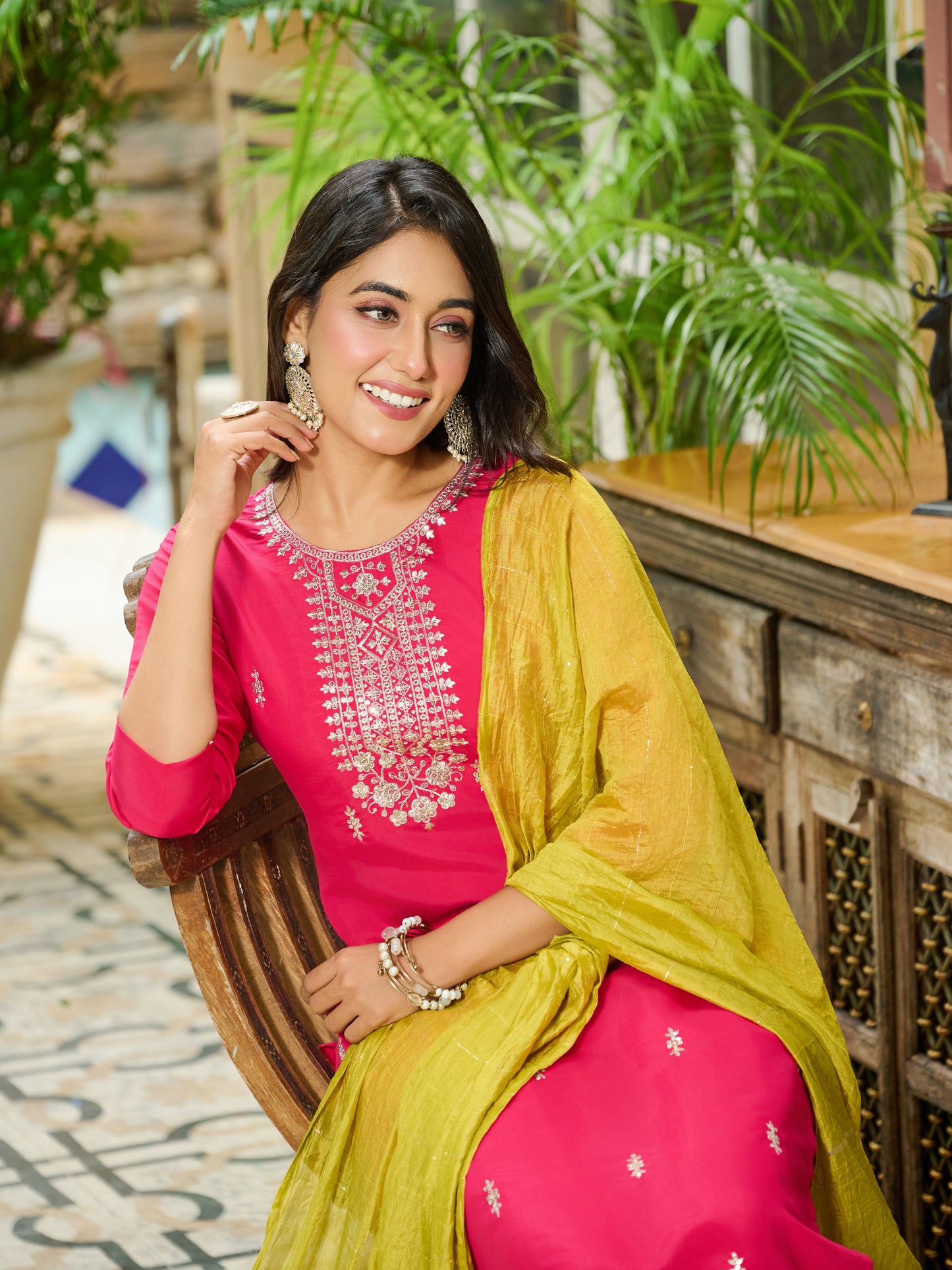 Tanvi Silk Blend Embroidered Kurta Set with Trousers and dupatta