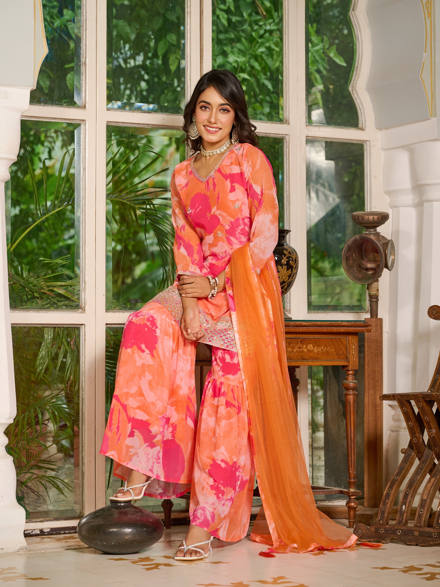 Aurelia Embroidered Printed Sharara Set with Dupatta