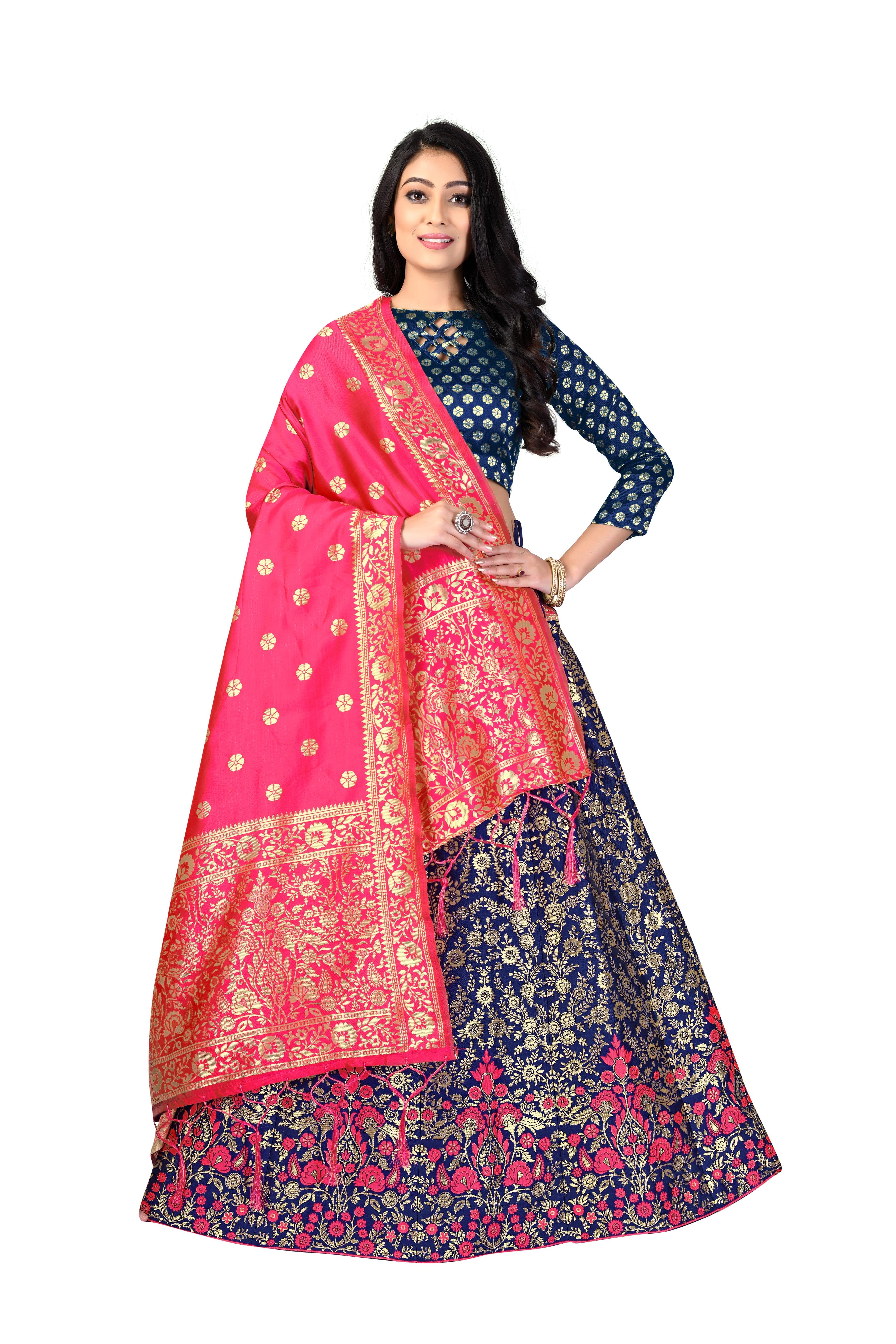 Regal Splendor: Banarasi Lehenga Choli and Dupatta Combo - Decize Clothing