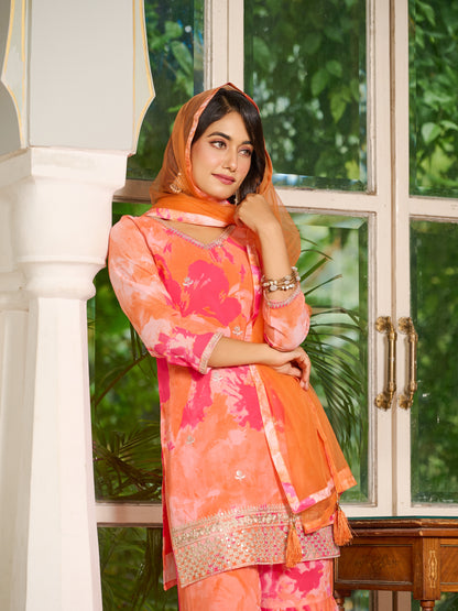 Aurelia Embroidered Printed Sharara Set with Dupatta