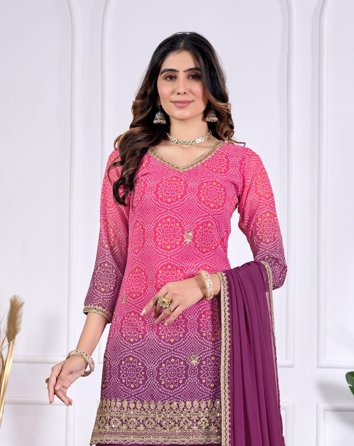 Bandhani Embroidered Printed Sharara Set with Dupatta