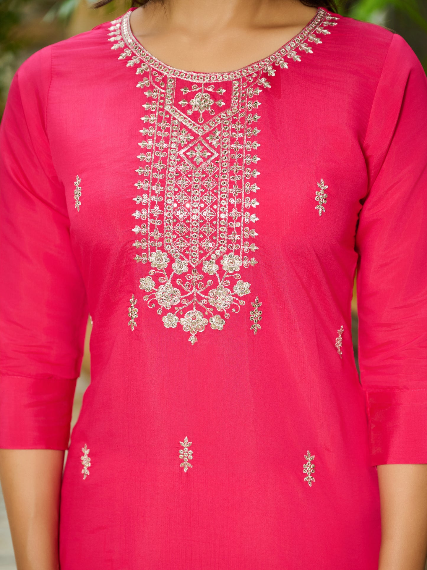Tanvi Silk Blend Embroidered Kurta Set with Trousers and dupatta