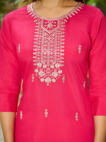 Tanvi Silk Blend Embroidered Kurta Set with Trousers and dupatta
