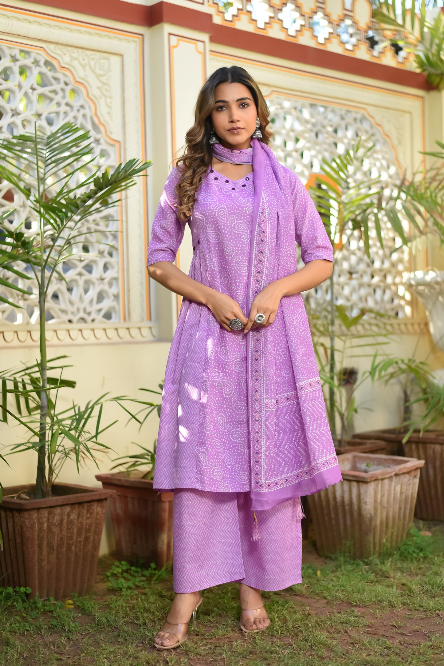 Blooming Lilac Cotton Kurta Set With Dupatta