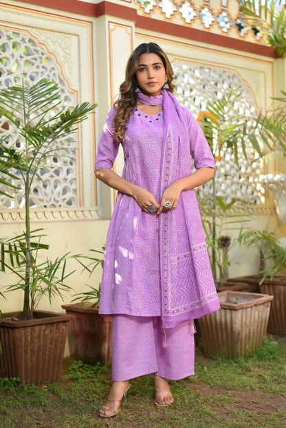 Blooming Lilac Cotton Kurta Set With Dupatta