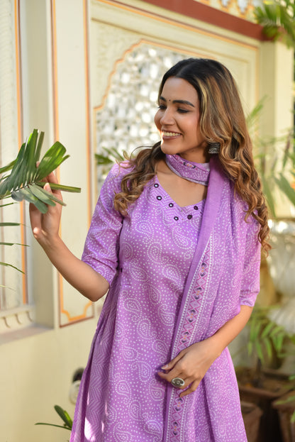 Blooming Lilac Cotton Kurta Set With Dupatta
