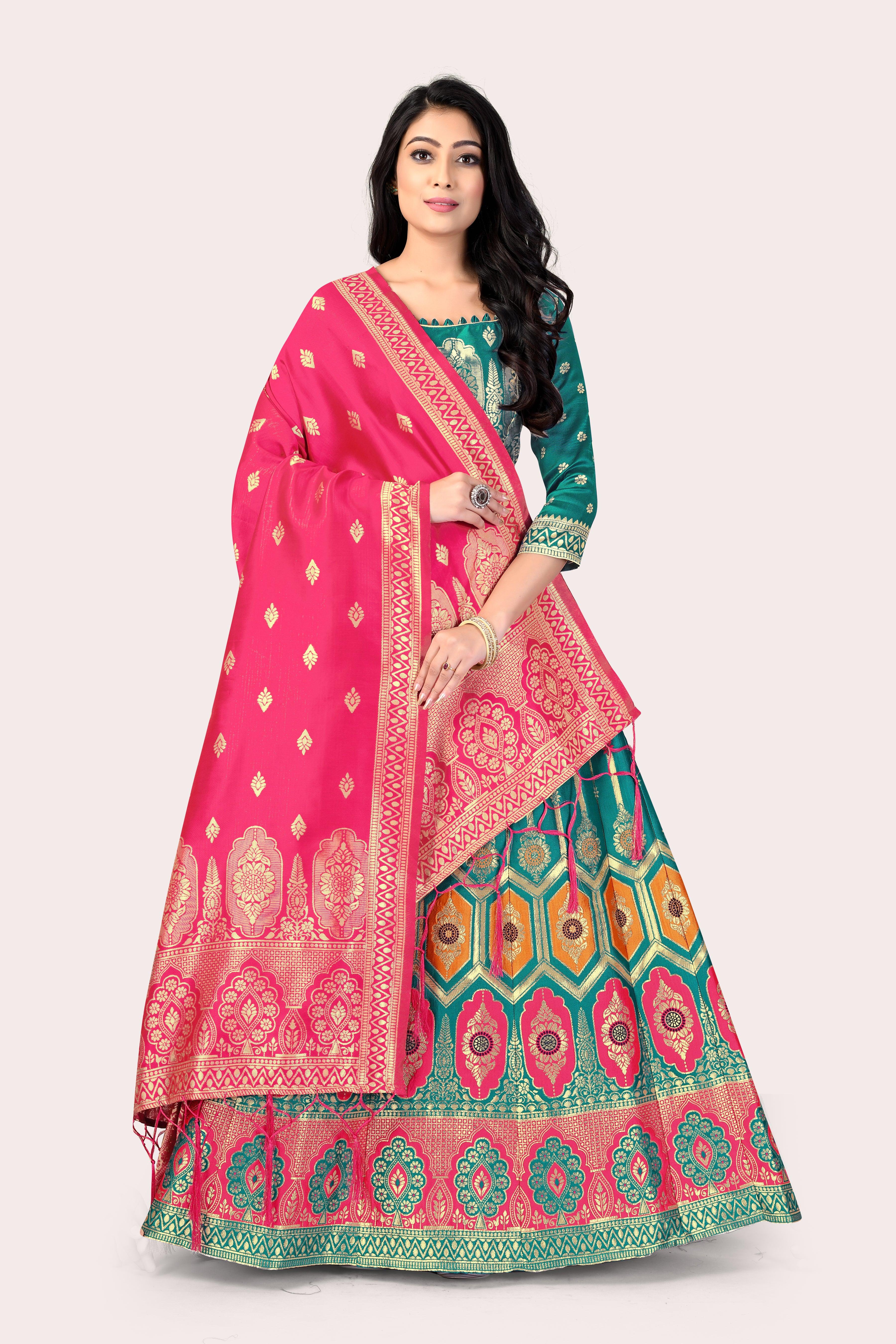 Graceful Grandeur: Banarasi Lehenga Choli Set with Veil - Decize Clothing